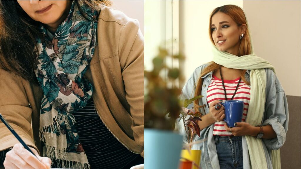 ストールを巻いている女性二人の画像